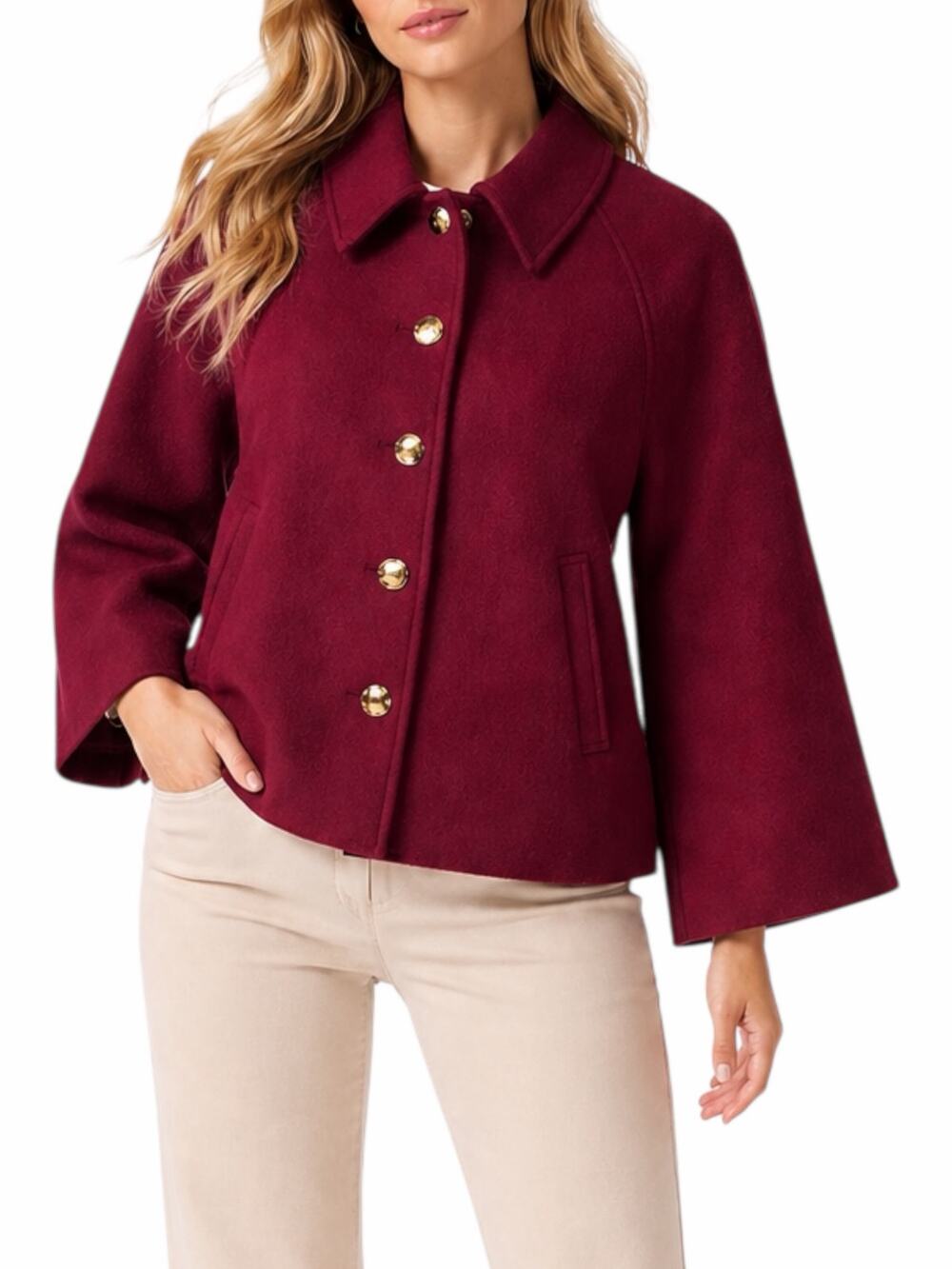 J. Crew Cropped Wool Blend Swing Coat Vintage Burgundy Size M Petite
